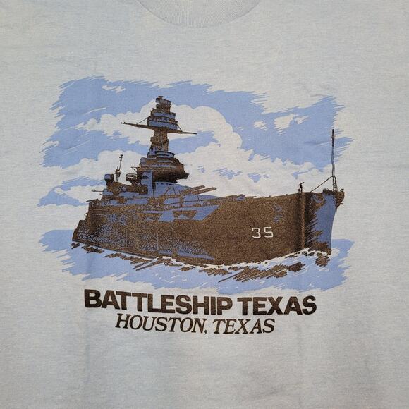 VTG 80s Single Stitch USS Texas BB-35 T-Shirt Mens M Military Ship - Picture 2 of 4